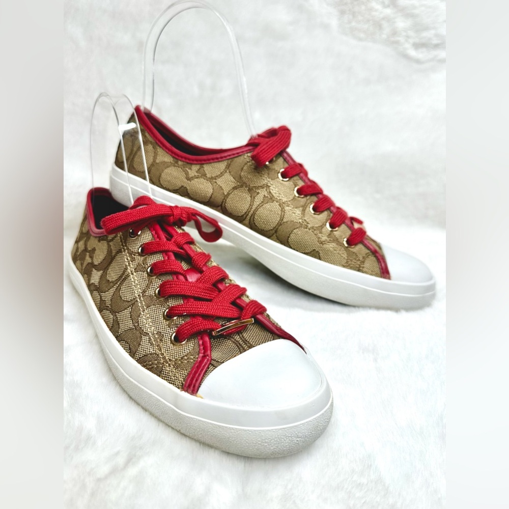 Coach Empire Outline Red & Tan Canvas Sneakers Size 8